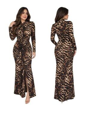 Allsaints Leopard Print Long Sleeve Maxi Dress US 2 New With Tags